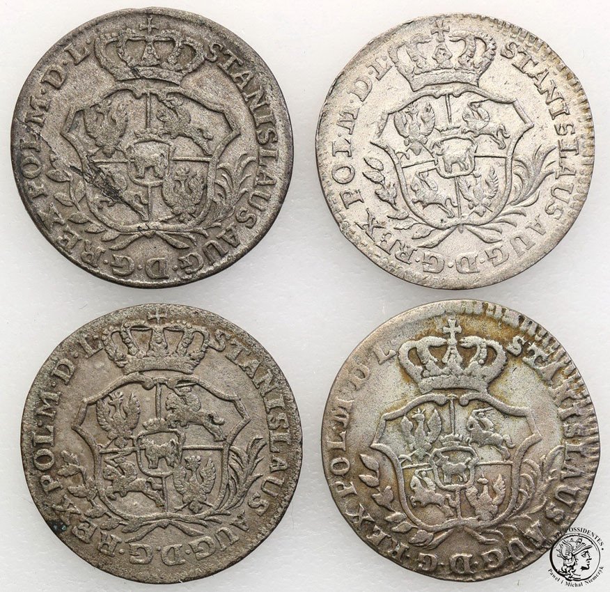 Stanisław August Poniatowski. 2 grosze (półzłotek) 1767 FS, Warszawa - zestaw 4 monet